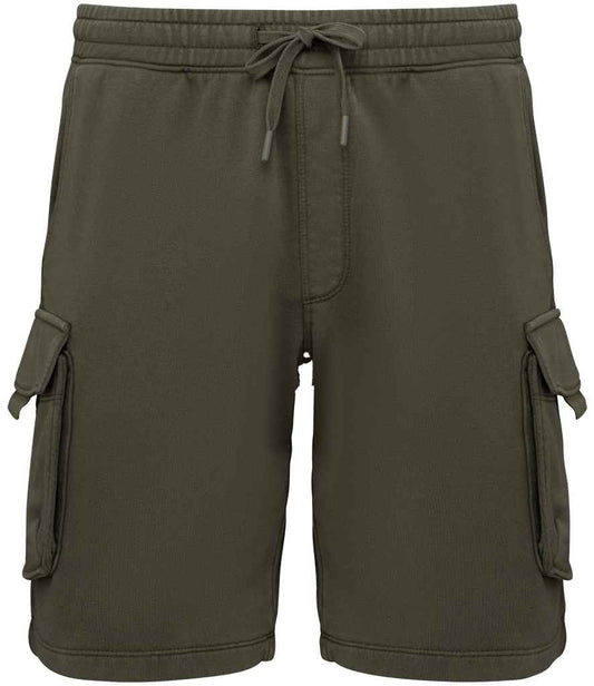 native spirit native spirit french terry washed effect cargo shorts - washed organic khaki (ns717)