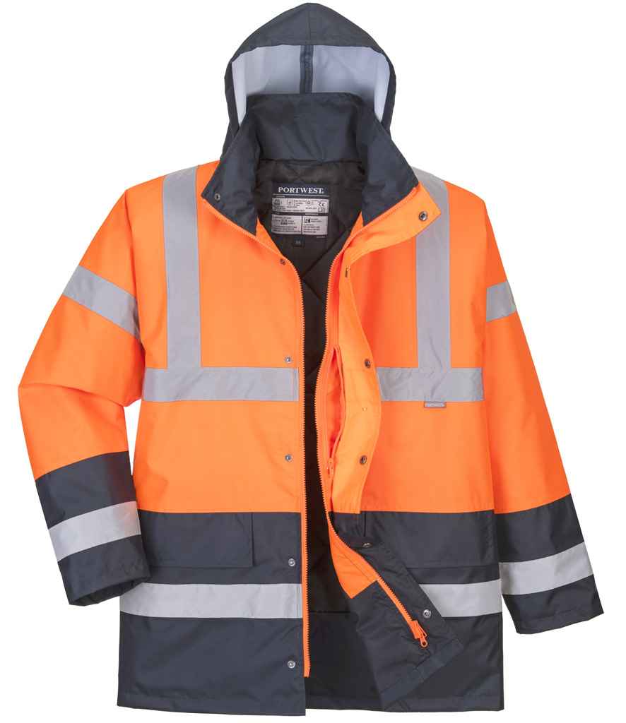 Portwest Hi-Vis Contrast Traffic Jacket - Orange/Navy (PW025)