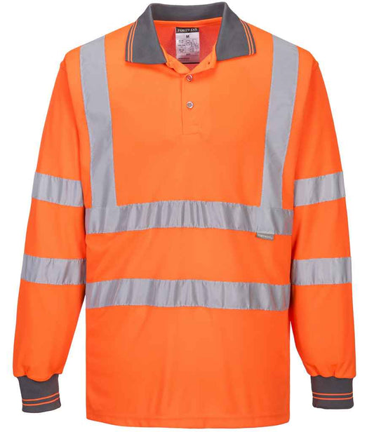 Portwest Hi-Vis Long Sleeve Polo Shirt - Orange (PW059)