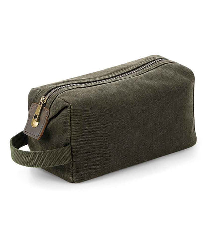 Quadra Heritage Waxed Canvas Wash Bag - Olive Green (QD651)