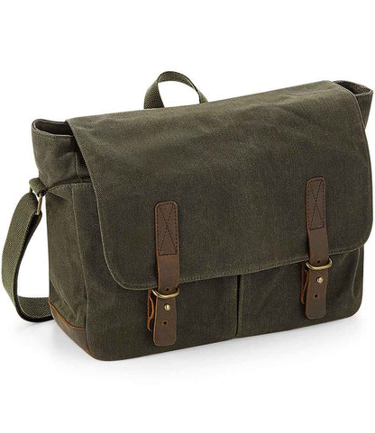 Quadra Heritage Waxed Canvas Messenger - Olive Green (QD653)