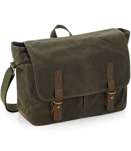 Quadra Heritage Waxed Canvas Messenger - Olive Green (QD653)