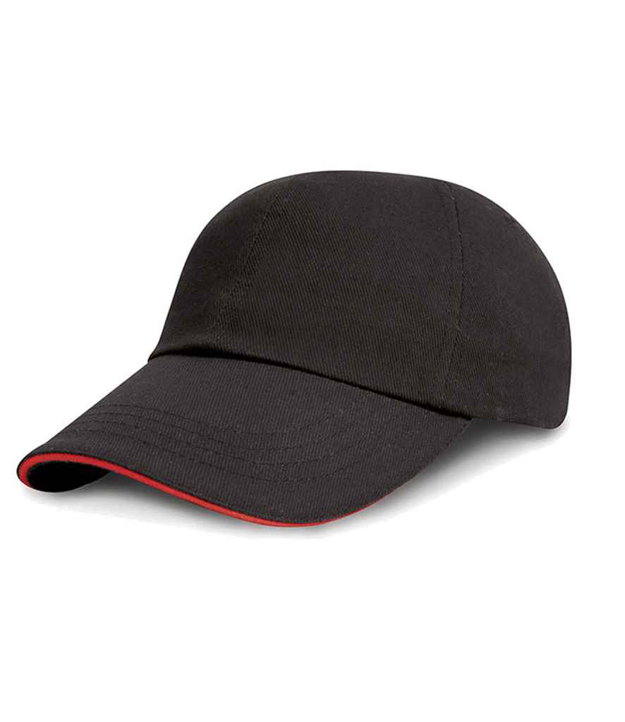 Result Kids Low Profile Heavy Brushed Cotton Cap with Sandwich Peak - Black/Red (RC024PB)