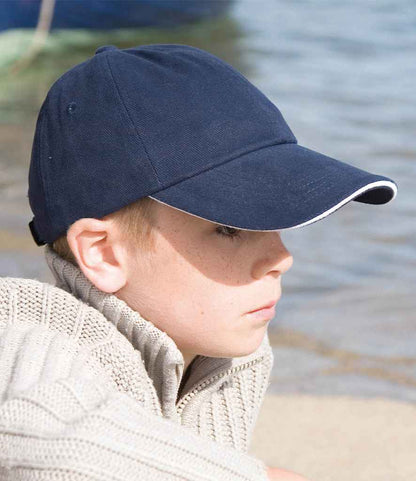 Result Kids Low Profile Heavy Brushed Cotton Cap with Sandwich Peak - Navy/White (RC024PB)
