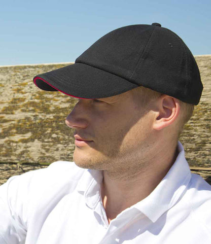Result Low Profile Heavy Brushed Cotton Cap with Sandwich Peak - Black/Red (RC024P)