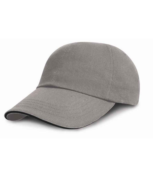 Result Low Profile Heavy Brushed Cotton Cap with Sandwich Peak - Grey/Black (RC024P)