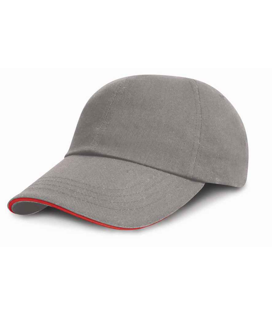 Result Low Profile Heavy Brushed Cotton Cap with Sandwich Peak - Grey/Red (RC024P)