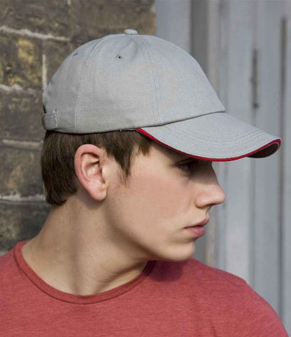 Result Low Profile Heavy Brushed Cotton Cap with Sandwich Peak - Grey/Red (RC024P)