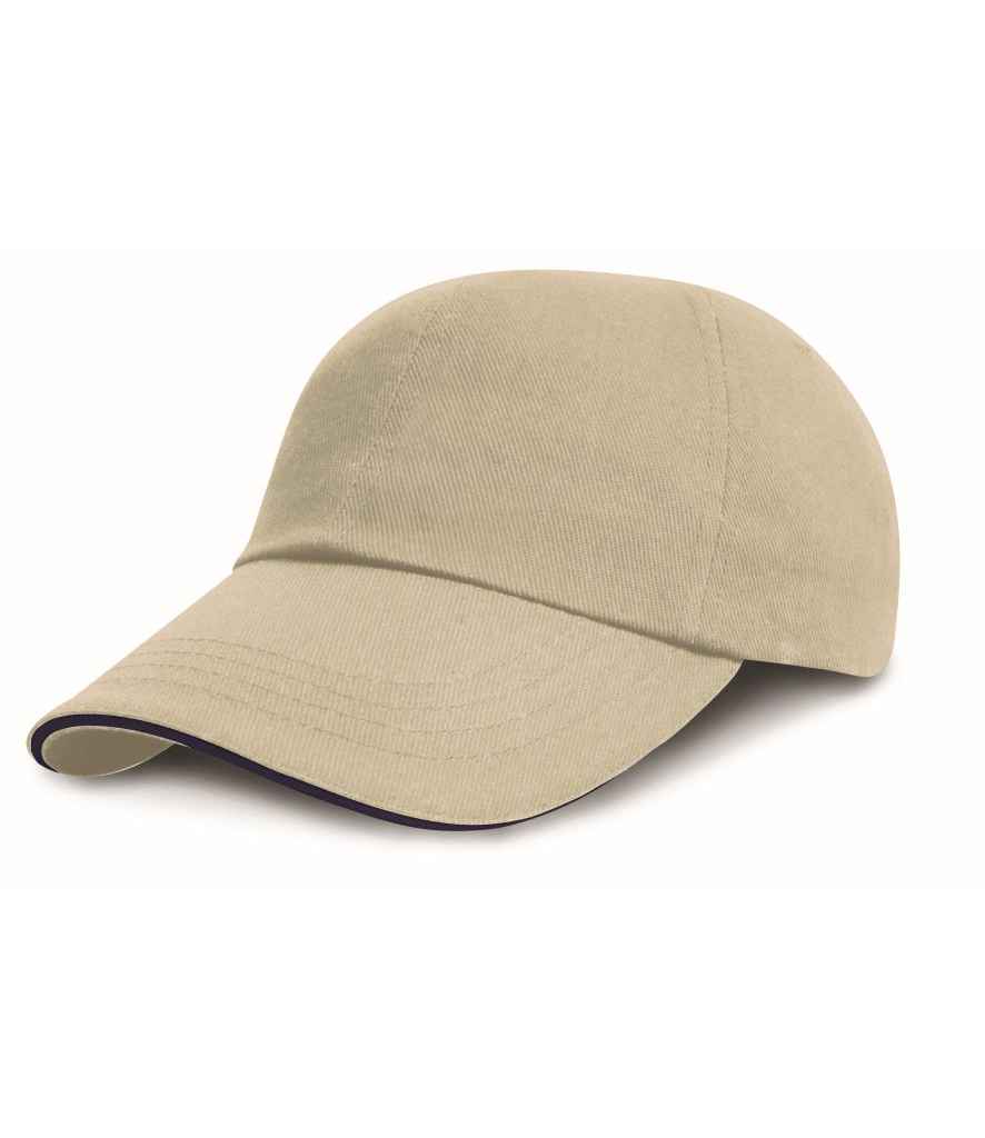 Result Low Profile Heavy Brushed Cotton Cap with Sandwich Peak - Natural/Navy (RC024P)