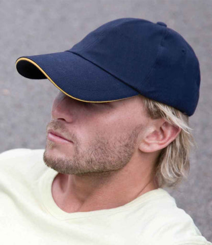 Result Low Profile Heavy Brushed Cotton Cap with Sandwich Peak - Navy/Yellow (RC024P)