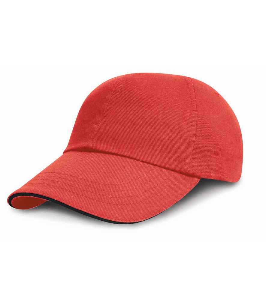 Result Low Profile Heavy Brushed Cotton Cap with Sandwich Peak - Red/Black (RC024P)