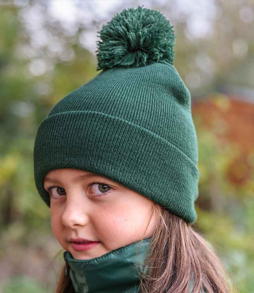 Result Core Kids Pom Pom Beanie - Bottle Green (RC028B)
