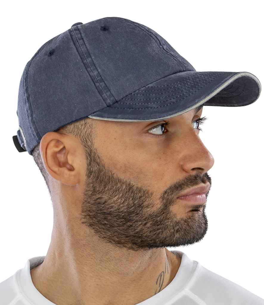 Result Washed Fine Line Cotton Cap - Navy (RC054)
