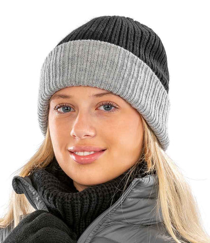 Result Double Layer Knitted Hat - Black/Grey (RC378)