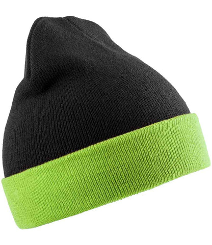 Result Genuine Recycled Compass Beanie - Black/Lime Green (RC930)