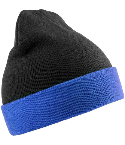 Result Genuine Recycled Compass Beanie - Black/Royal Blue (RC930)