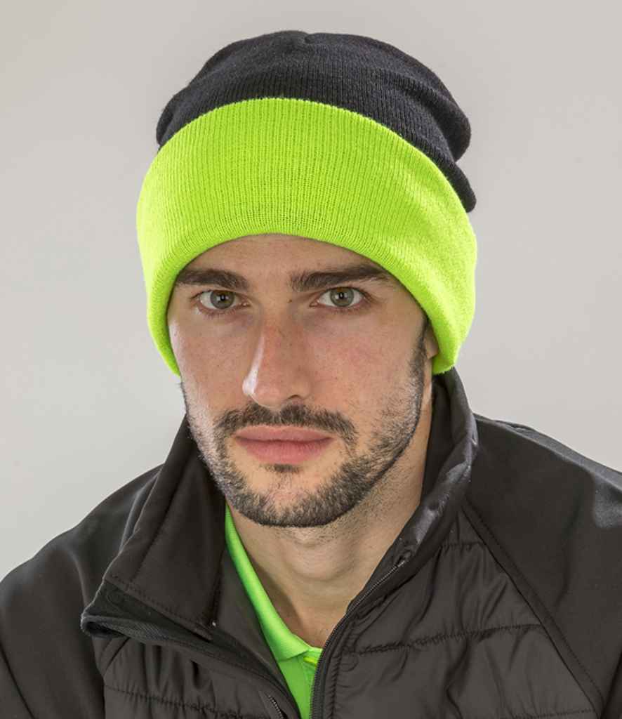 Result Genuine Recycled Compass Beanie - Black/Lime Green (RC930)