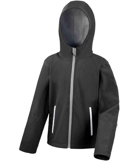Result Core Kids TX Performance Hooded Soft Shell Jacket - Black/Grey (RS224B)