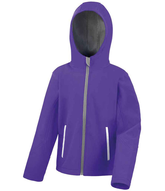 Result Core Kids TX Performance Hooded Soft Shell Jacket - Purple/Grey (RS224B)