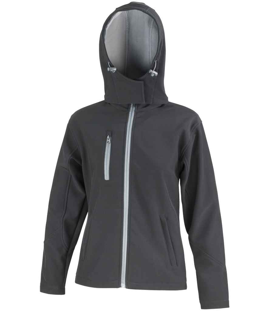 Result Core Ladies Hooded Soft Shell Jacket - Black/Grey (RS230F)