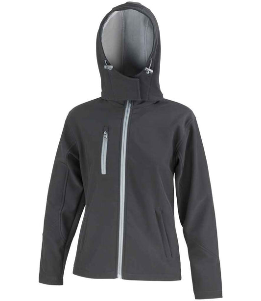 Result Core Ladies Hooded Soft Shell Jacket - Black/Grey (RS230F)