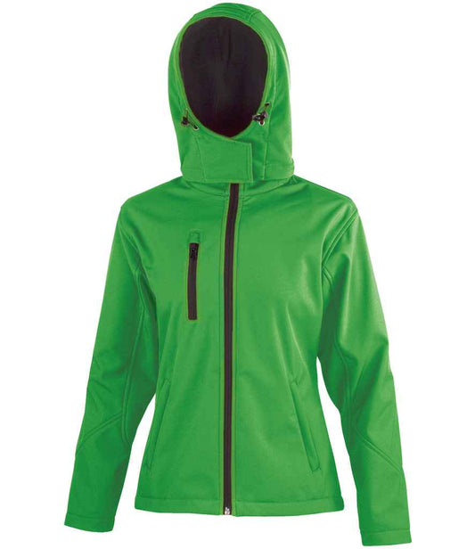 Result Core Ladies Hooded Soft Shell Jacket - Vivid Green/Black (RS230F)