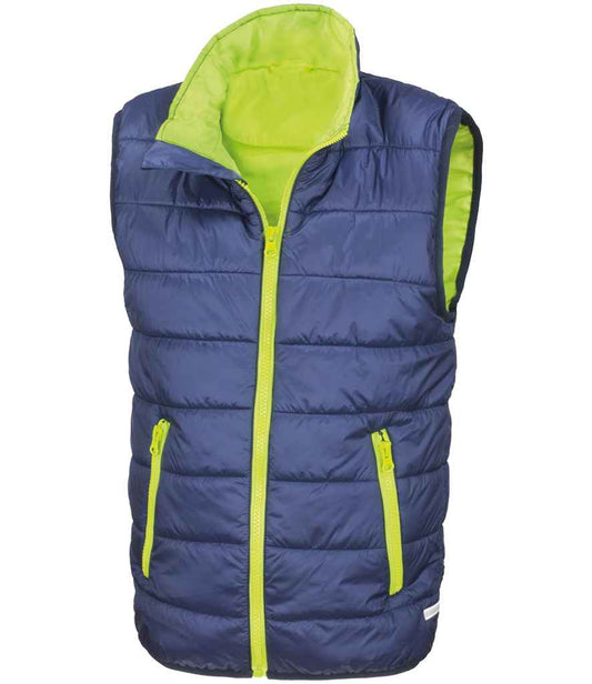 Result Core Kids Padded Bodywarmer - Navy/Lime Green (RS234B)