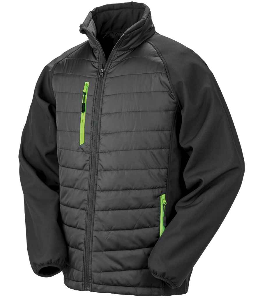 Result Genuine Recycled Compass Padded Jacket - Black/Lime Green (RS237)