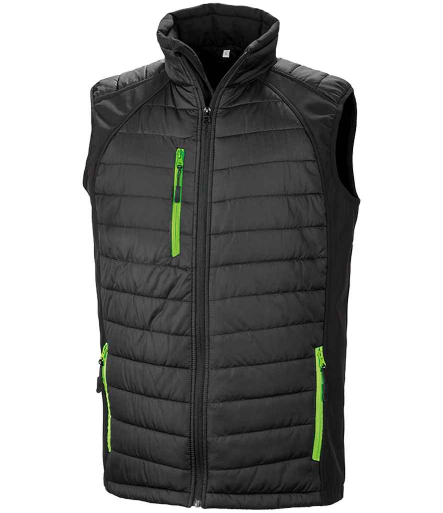 Result Genuine Recycled Compass Padded Gilet - Black/Lime Green (RS238)