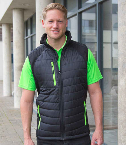 Result Genuine Recycled Compass Padded Gilet - Black/Lime Green (RS238)