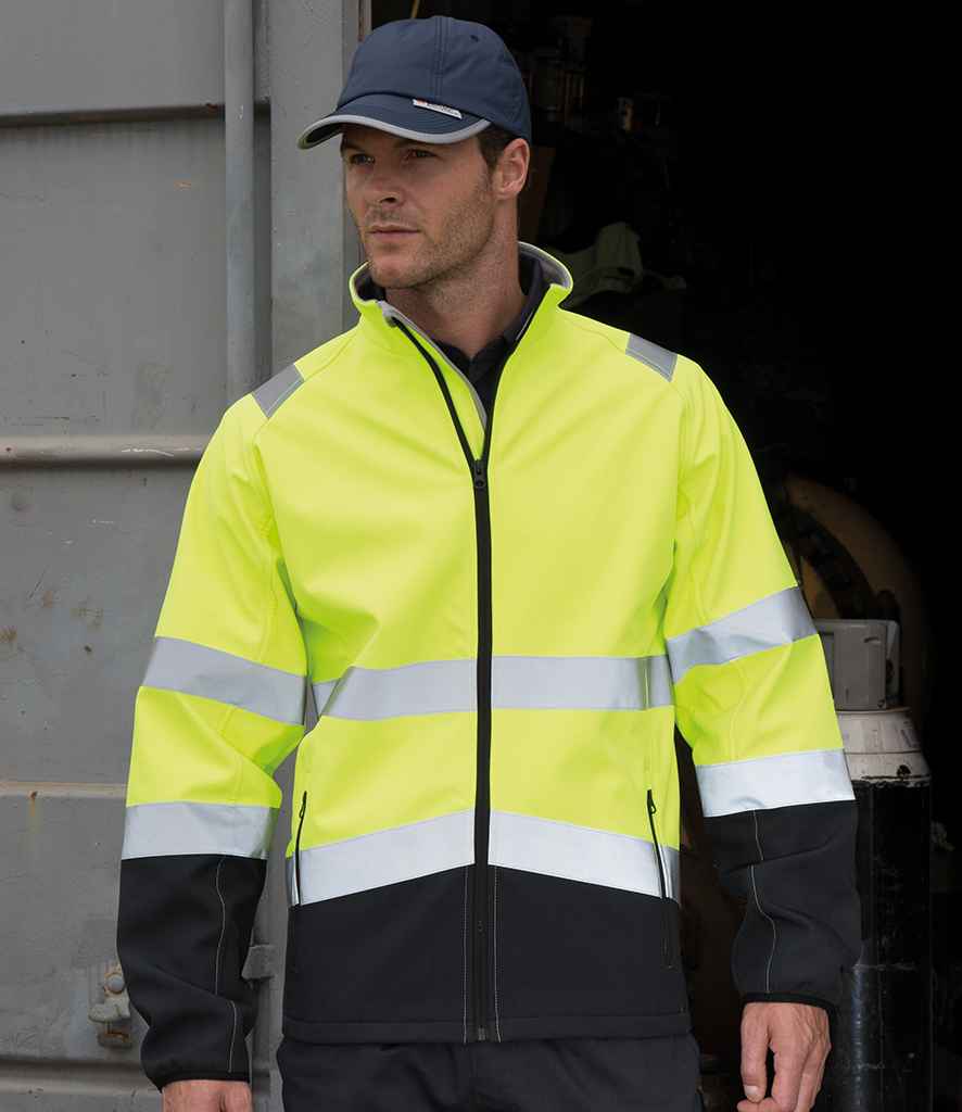 Result Safe-Guard Printable Safety Soft Shell Jacket - Fluorescent Yellow/Black (RS450)