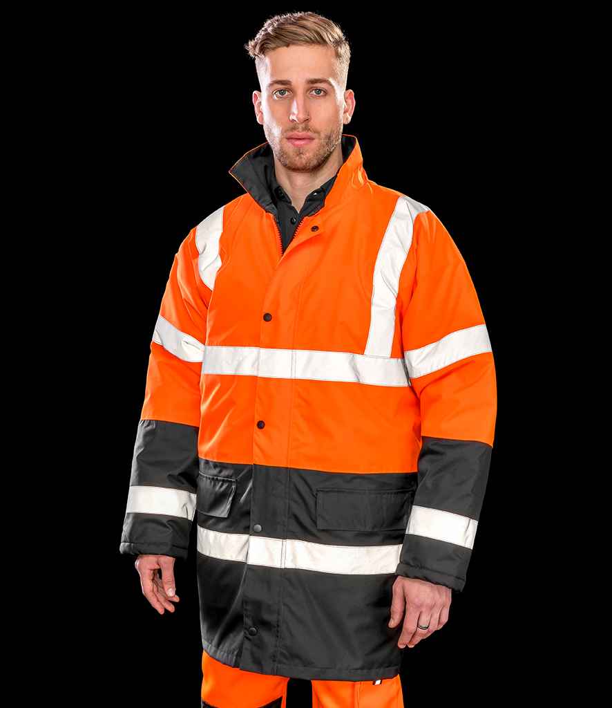 Result Core Motorway Two Tone Safety Jacket - Fluorescent Orange/Black (RS452)