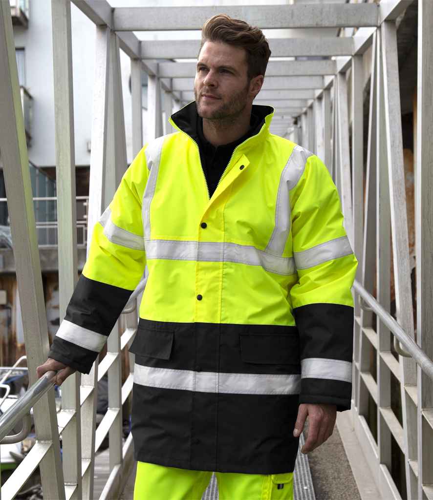Result Core Motorway Two Tone Safety Jacket - Fluorescent Yellow/Black (RS452)