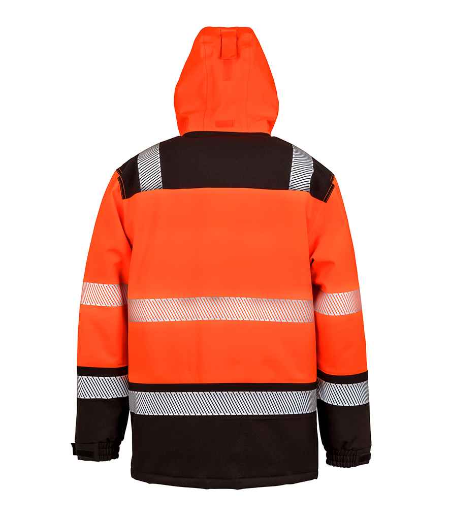 Result Safe-Guard Extreme Tech Printable Soft Shell Safety Jacket - Fluorescent Orange/Black (RS475)