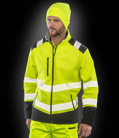 Result Safe-Guard Printable Ripstop Safety Soft Shell Jacket - Fluorescent Yellow/Black (RS476)