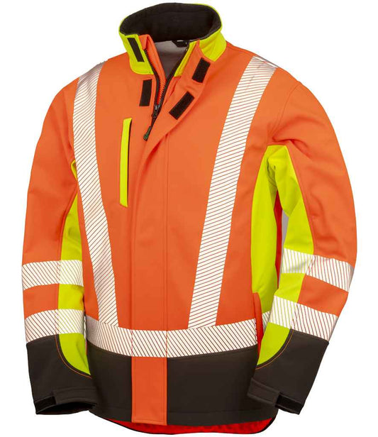 Result Recycled Three Layer Printable 3-Tone Safety Soft Shell Jacket - Fluorescent Yellow/Orange/Black (RS506)