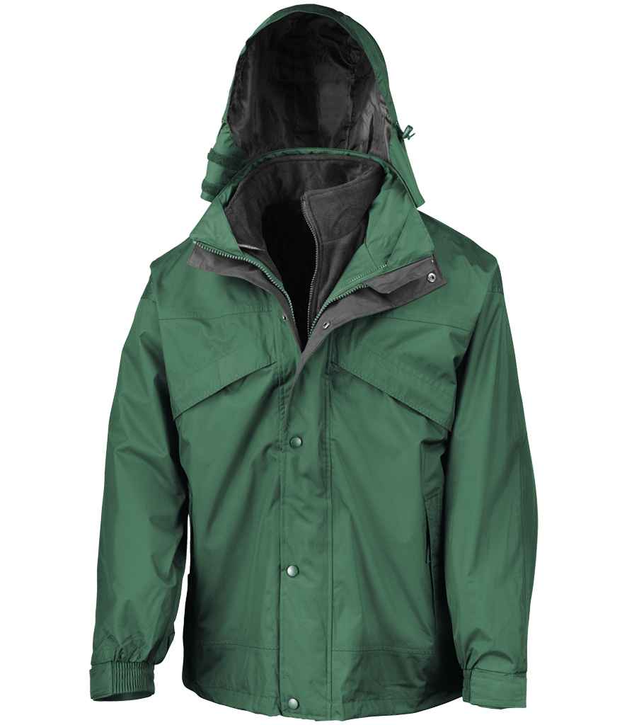 Result 3-in-1 Waterproof Zip and Clip Fleece Lined Jacket - Bottle Green/Black (RS68)
