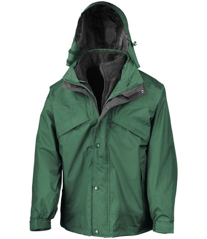 Result 3-in-1 Waterproof Zip and Clip Fleece Lined Jacket - Bottle Green/Black (RS68)
