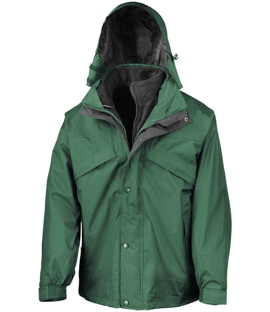 Result 3-in-1 Waterproof Zip and Clip Fleece Lined Jacket - Bottle Green/Black (RS68)