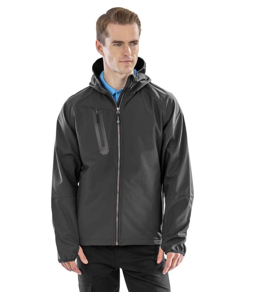 Result Recycled Three Layer Printable Hooded Soft Shell Jacket - Black/Black (RS909)