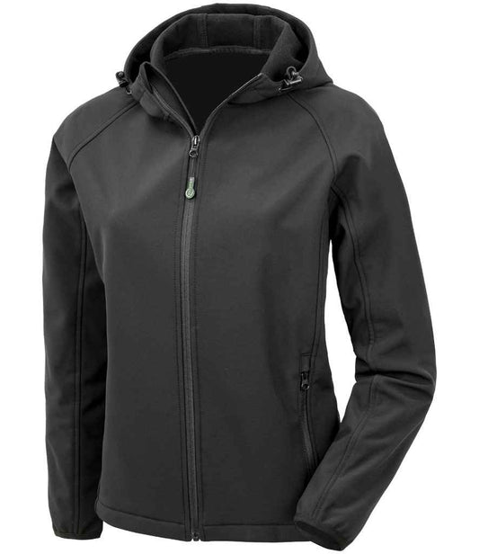 Result Genuine Recycled Ladies Three Layer Printable Hooded Soft Shell Jacket - Black (RS911F)