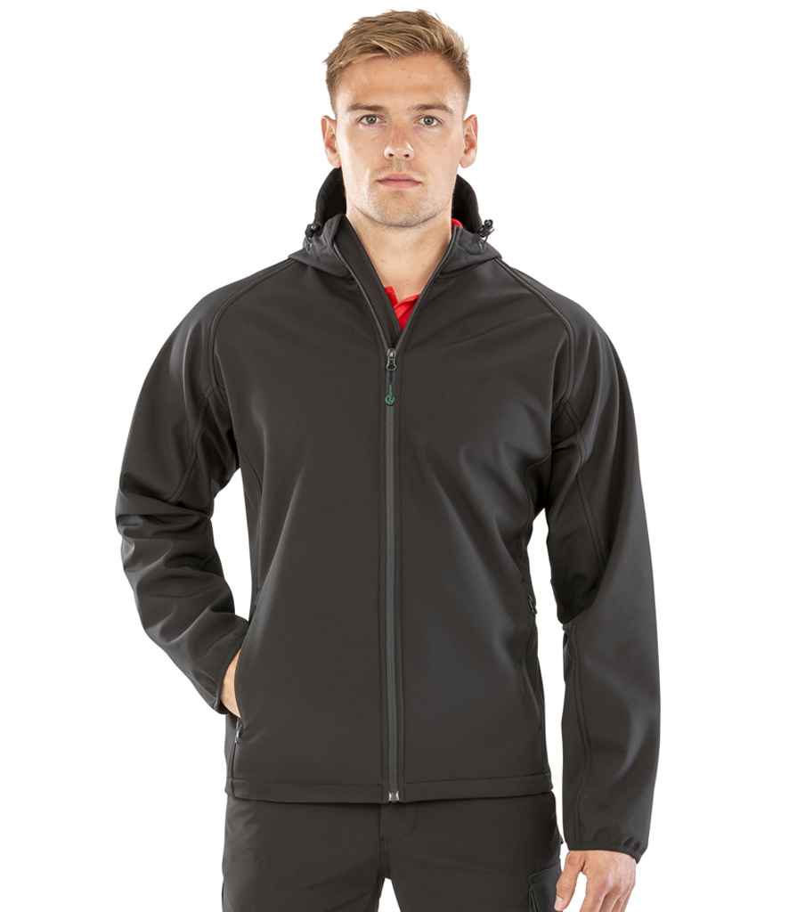 Result Genuine Recycled Three Layer Printable Hooded Soft Shell Jacket - Black (RS911M)