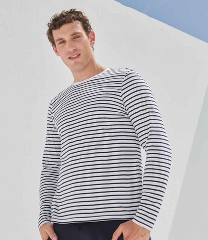 SF Clothing SF Clothing Unisex Long Sleeve Striped T-Shirt - White/Oxford Navy (SF204)