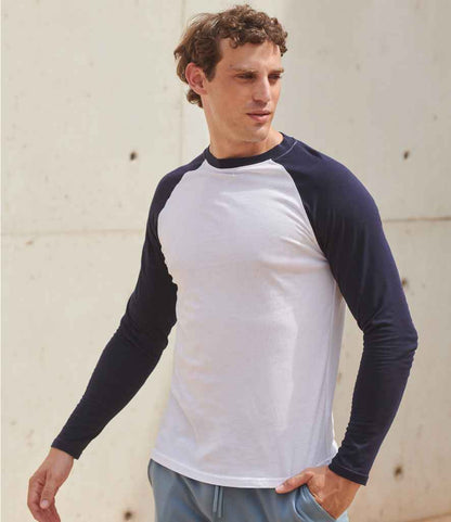 SF Clothing SF Clothing Long Sleeve Baseball T-Shirt - White/Oxford Navy (SF271)