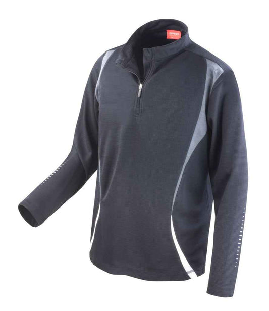 Spiro Unisex Zip Neck Trial Training Top - Black/Grey/White (SR178M)