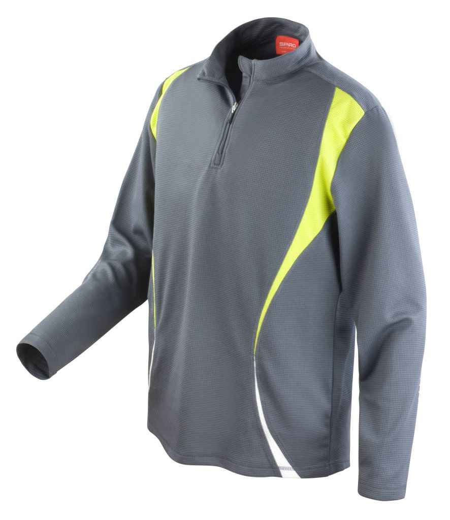 Spiro Unisex Zip Neck Trial Training Top - Grey/Lime Green/White (SR178M)
