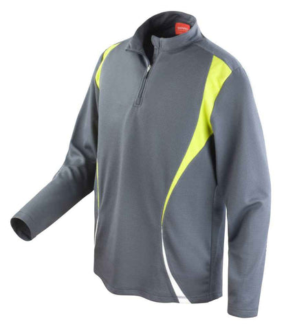 Spiro Unisex Zip Neck Trial Training Top - Grey/Lime Green/White (SR178M)