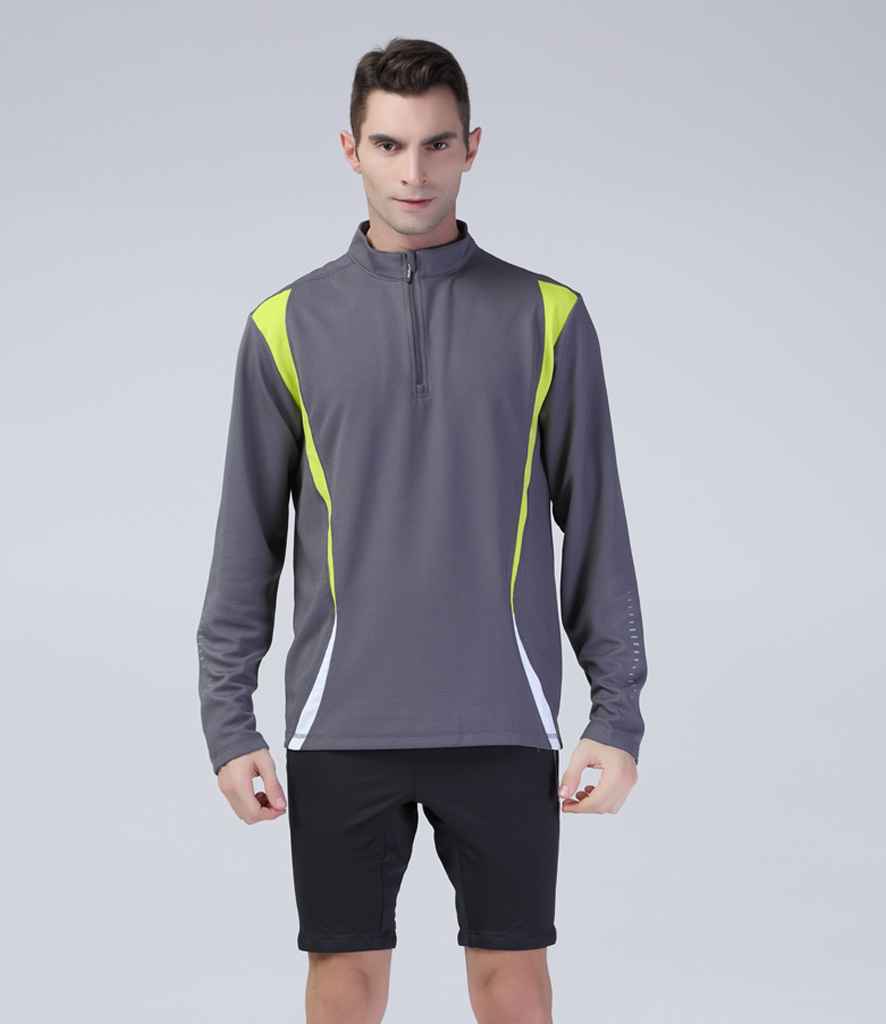 Spiro Unisex Zip Neck Trial Training Top - Grey/Lime Green/White (SR178M)