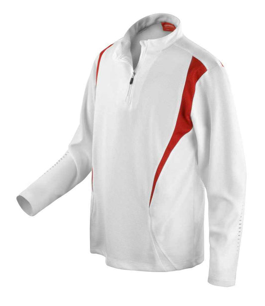 Spiro Unisex Zip Neck Trial Training Top - White/Red/White (SR178M)