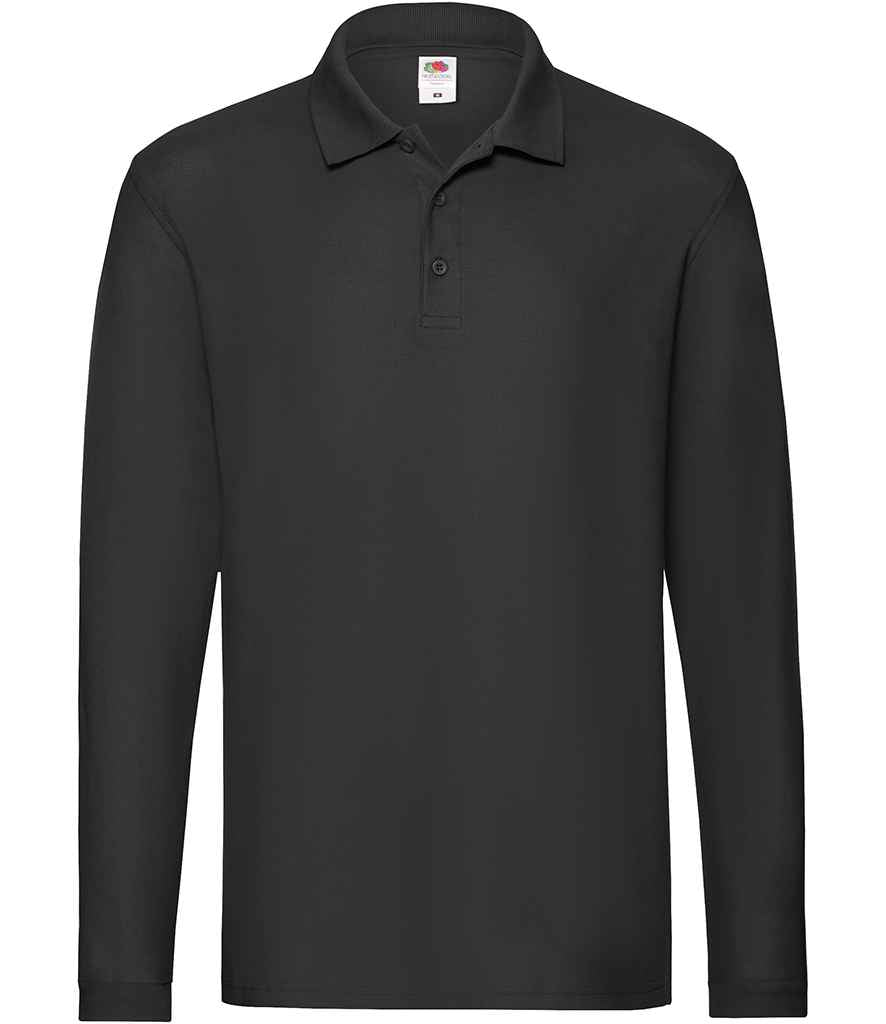 Fruit of the Loom Premium Long Sleeve Cotton Piqué Polo Shirt - Black (SS24)